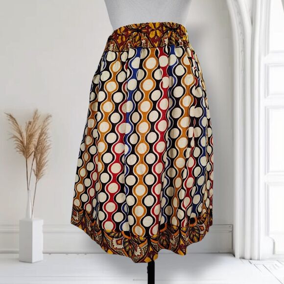 Vintage 70s Psychedelic Skirt Size S Wavy Geometric Print Elastic Waist Knee - Picture 4 of 15